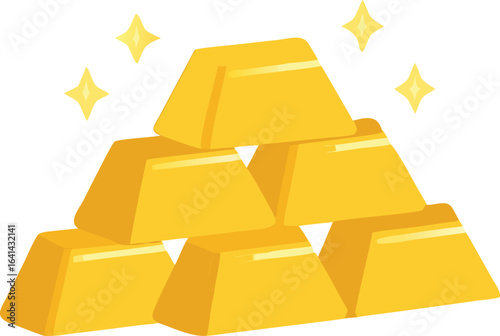 Vector art of stack of shiny gold bullion bars isolated on white background, representing wealth and investment