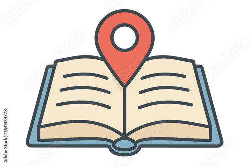 Open book with red location pin pointing knowledge location with transparent background