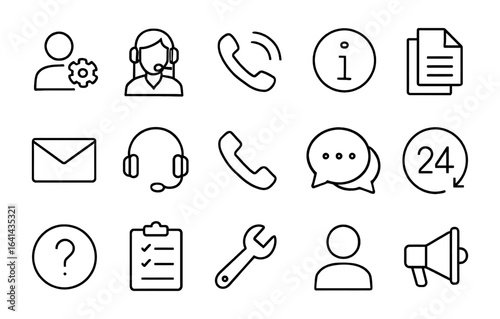 Simple linear icons set: communication and customer support tools
