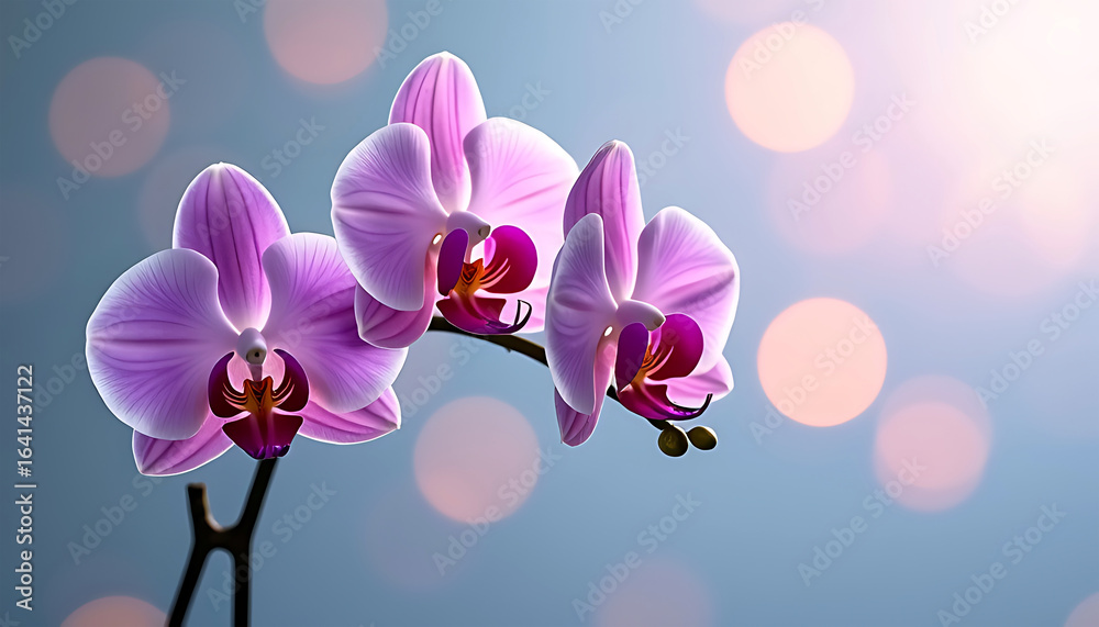 Fototapeta premium Delicate pink orchids bloom with soft bokeh background