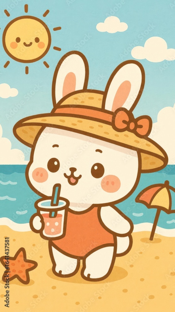 Naklejka premium Cute bunny enjoying beach vibes.