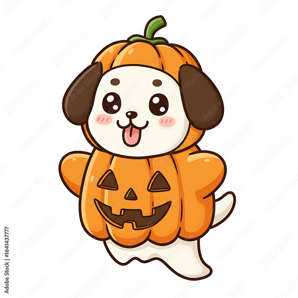 Obraz premium Cute cartoon dog wearing a pumpkin costume, isolated on transparent background