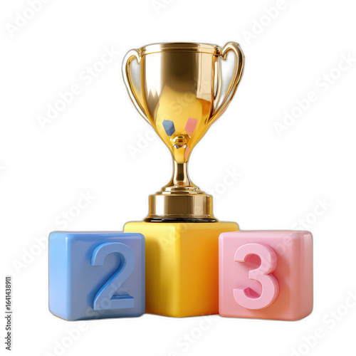 Gold Trophy, Winner's Podium, 3D Render