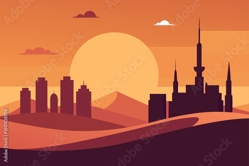 sunset over city