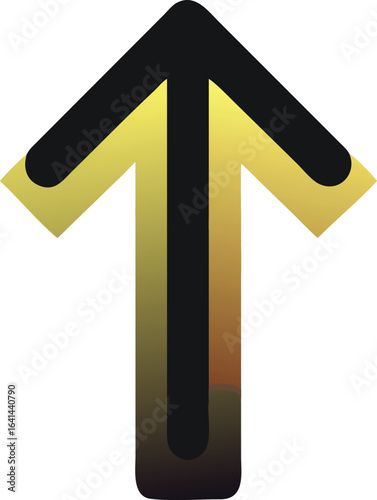 Vector art of golden arrow pointing upwards, isolated on white background