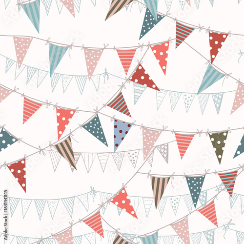 Christmas festive vector pattern with pastel colorful flags