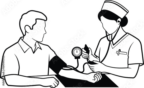 Blood pressure check by nurse on patient, medical examination vector