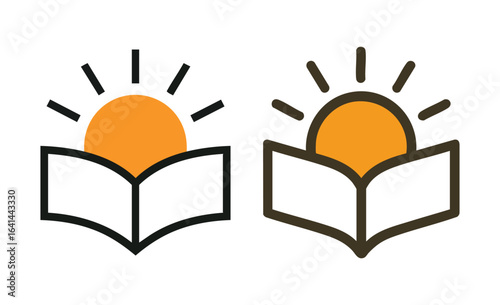 Minimalist open book transforming into rising sun – education and knowledge icon design