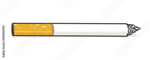 Isolated illustration of putout tobacco cigarette with ashes for graphic template of no smoking
