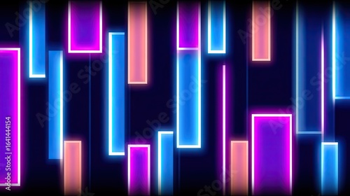 Neon rectangles in vibrant colors on a dark background.