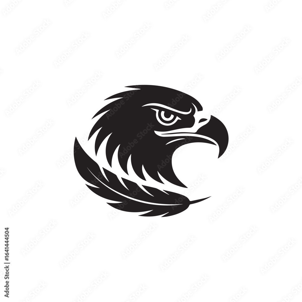 Fototapeta premium Stylized black silhouette of an eagle s head with feather detail