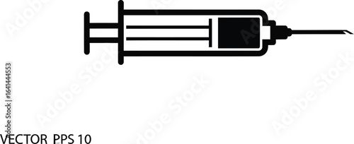 Black syringe illustration on white, medical injection for healthcare