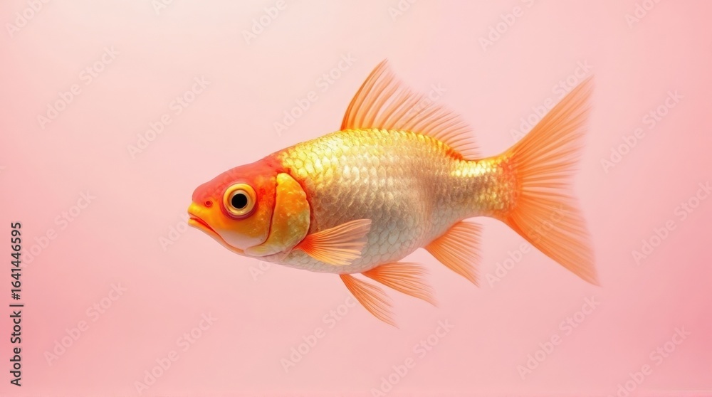 Fototapeta premium Colorful Goldfish Swimming in Soft Pink Background