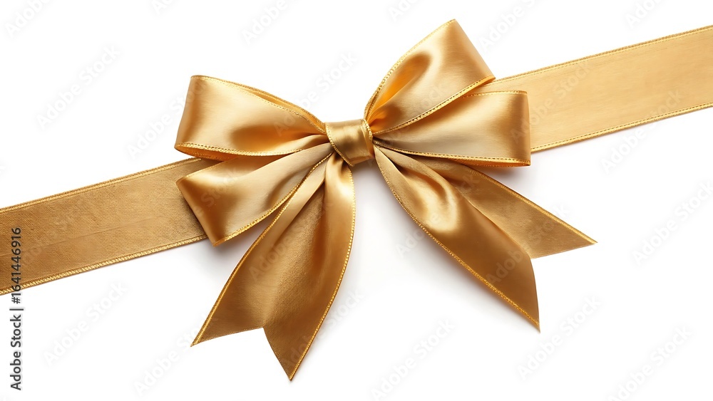 Fototapeta premium Golden Decorative Ribbon Bow Isolated on White Background 