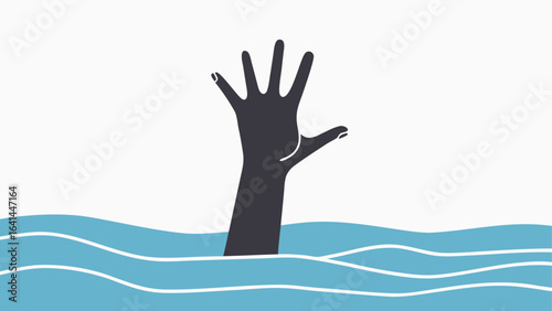FLat design illustration hand reach up from blue water, man drown, sea drawn, swimming pool accident, need help man, life guard
