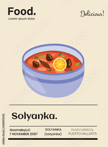 Solyyanka vector posters. Typography design and vectorized illustrations on the background  for postcard, poster, greeting card.