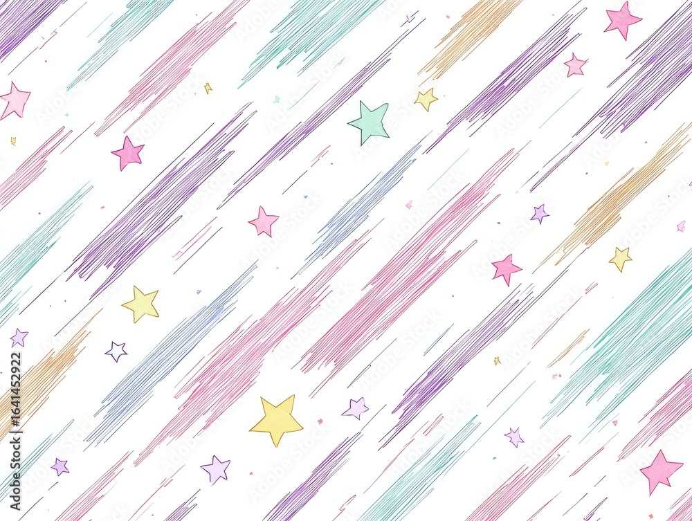 Naklejka premium Pastel-colored, diagonal brushstrokes with scattered stars on a white background