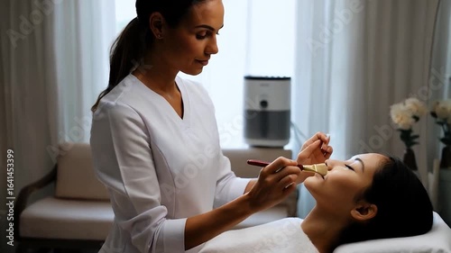 Professional Facial Treatment: Skincare Specialist Applying Mask