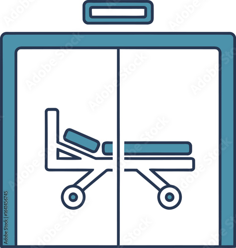 Hospital elevator with gurney symbol on doors, medical transport