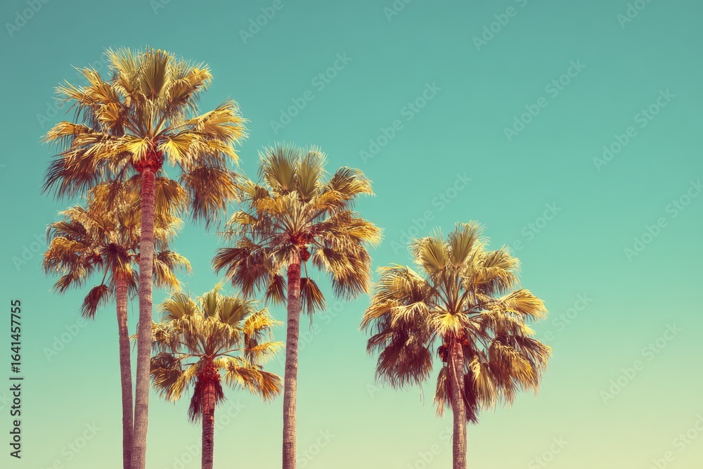 Obraz premium Four palm trees against a pastel sky