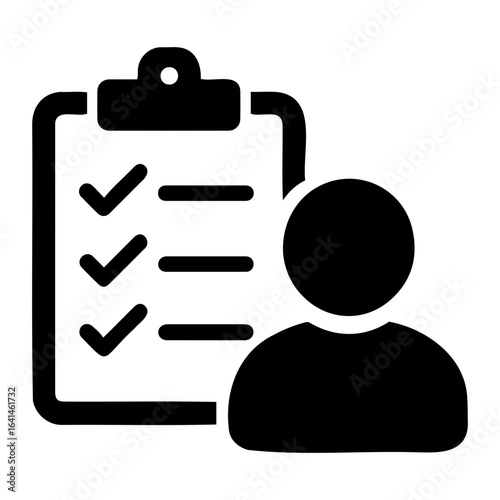 Silhouette vector illustration of a clipboard with checklist and a person icon next to it