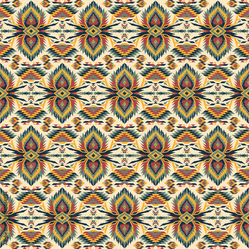 American tribal ethnic native pattern seamless.Traditional Navajo,Aztec,Apache,Southwest and Mexican style fabric pattern.Abstract vector motif pattern.For fabric,clothing,blanket,woven,wrap,decorate.