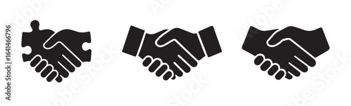 Puzzle piece handshake symbolizing partnership and agreement set