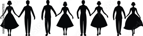 Wallpaper Mural Vintage Couple Silhouettes Holding Hands Vector Set. Retro Man and Woman Silhouette Illustrations Collection. Torontodigital.ca