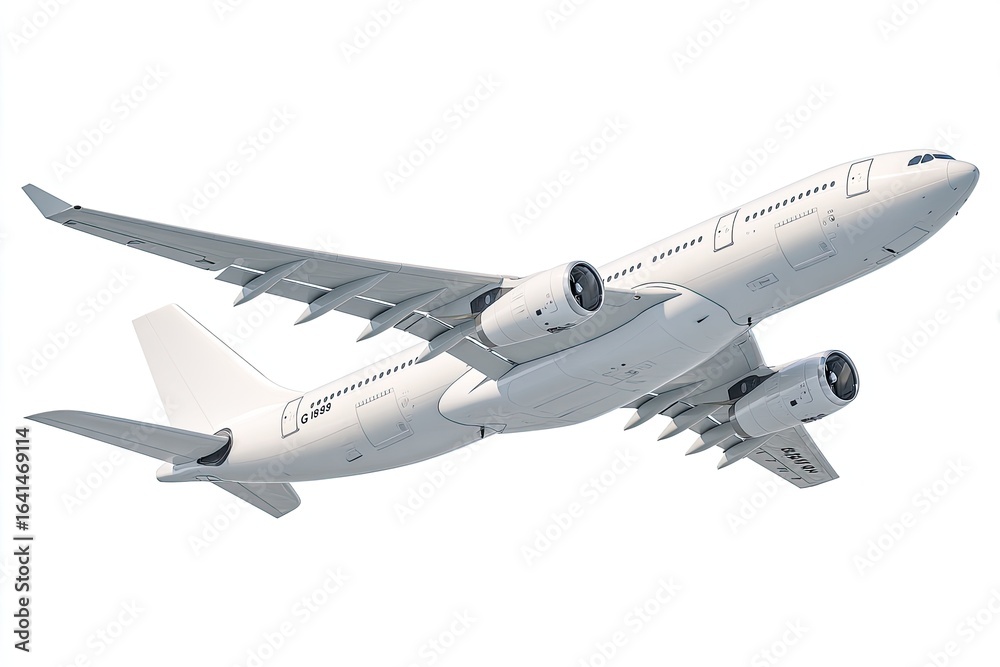 Obraz premium White passenger jet in flight against white background