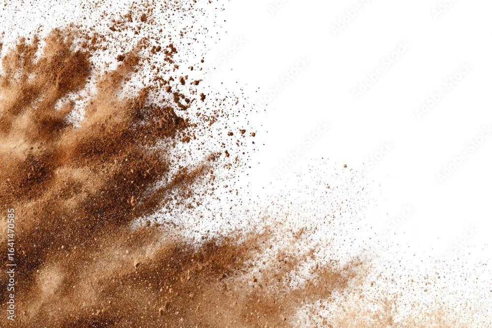Brown dust explosion against a white background Brown dust explosion against a white background