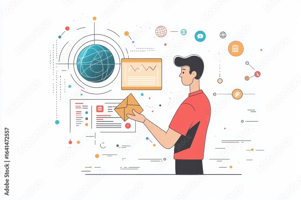 Obraz premium Man managing digital data and communication using modern technology tools