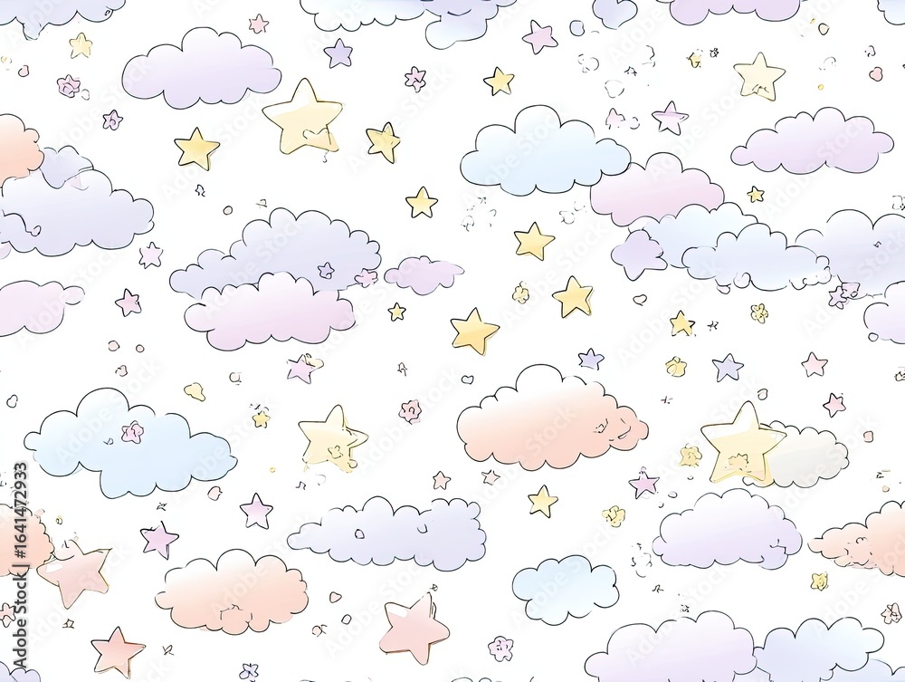 Pastel clouds and stars pattern (4) Pastel clouds and stars pattern (4)