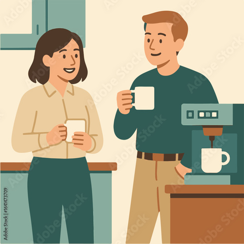 Illustration colleagues at the coffee machine vector minimalism Vector illustration minimalism