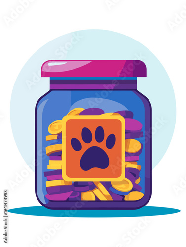 Donation jar with a paw print label and coins inside for International Dog Day celebration