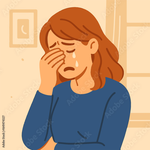 Illustration woman crying vector minimalism Vector illustration minimalism