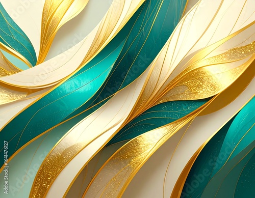 Abstract Curves with Gold, Teal, and Cream Colors for Modern Art Designs