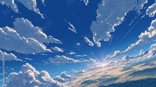 Pixelated Sunrise Sky With Cumulus Clouds
