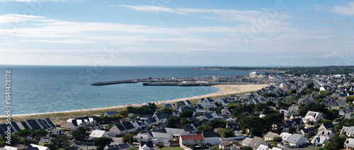 La Turballe, a village near the salt marshes of Guerande, Brittany, France; panoramic drone photo