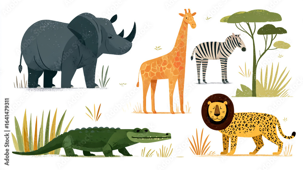 Obraz premium illustration of African animals, white background