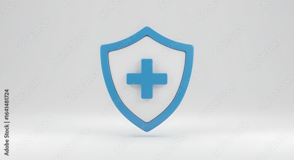 Obraz premium Blue Shield with Medical Cross Symbol Protection and Healthcare Concept Assurance and Security Icon against White Background Safety and Insurance Representation
