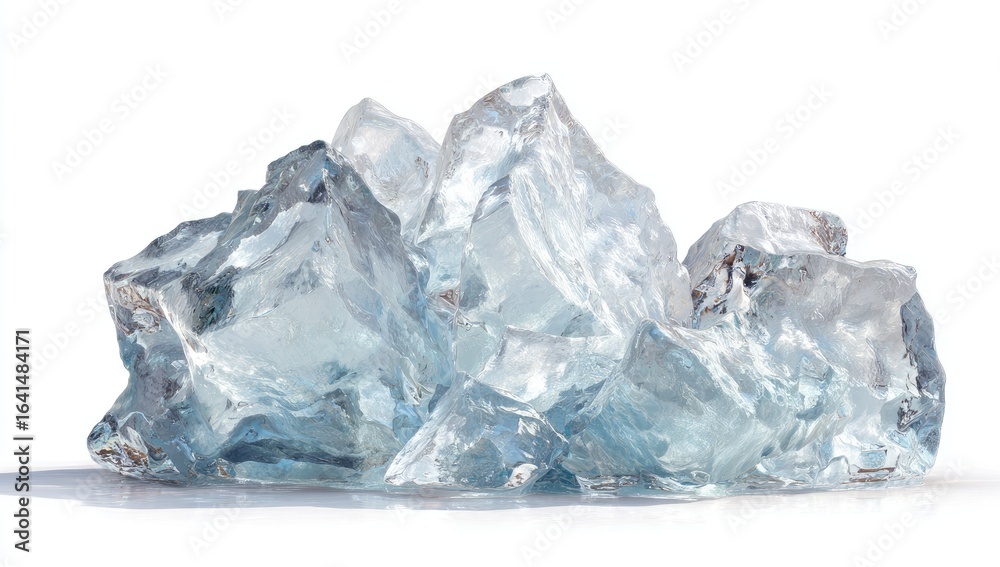 Fototapeta premium Pile of clear ice cubes against white