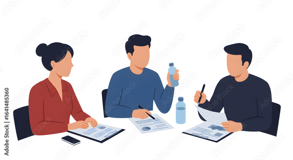 Business People Collaborating in a Meeting Illustration Business People Collaborating in a Meeting Illustration