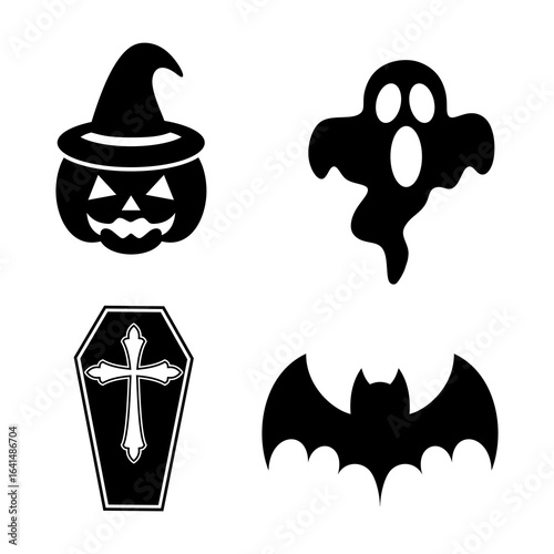 Halloween silhouette vector set icon,simple,minimalist and creative design ideas,isolated on white background,can be for signs,halloween decoration