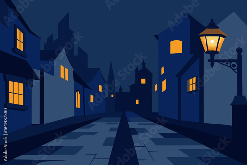 Night street with lamp post