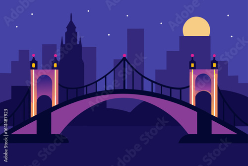 City bridge under moonlight