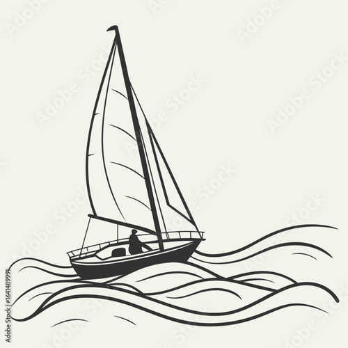 Sailing ship and yacht on the sea vector illustration with sailboat and ocean travel design