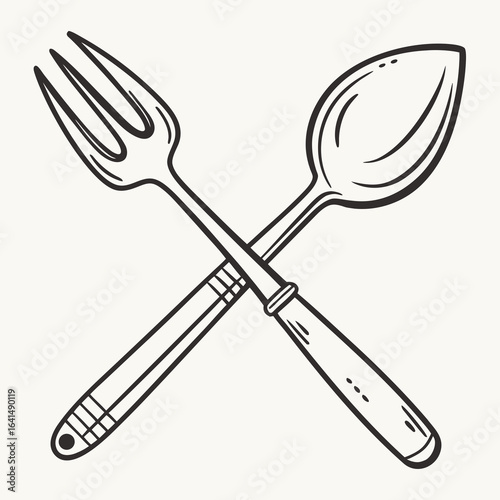 Spoon and fork set of kitchen utensils and tools isolated on white background