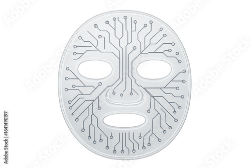Cosmetic sheet mask depicting electronic circuit on transparent background