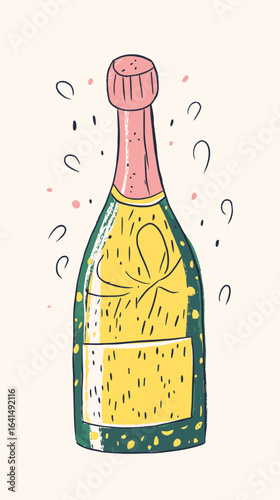 Vector illustration of an champagne bottle with colorful design and festive elements