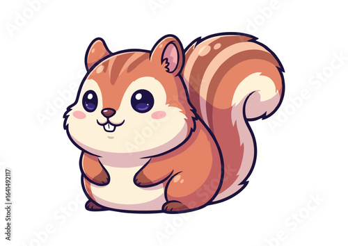 Cute cartoon squirrel sitting happily with a bushy tail